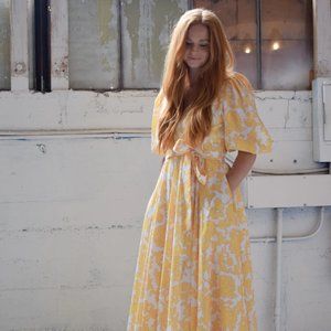 Paisley Puff Sleeve A-Line Maxi Dress
